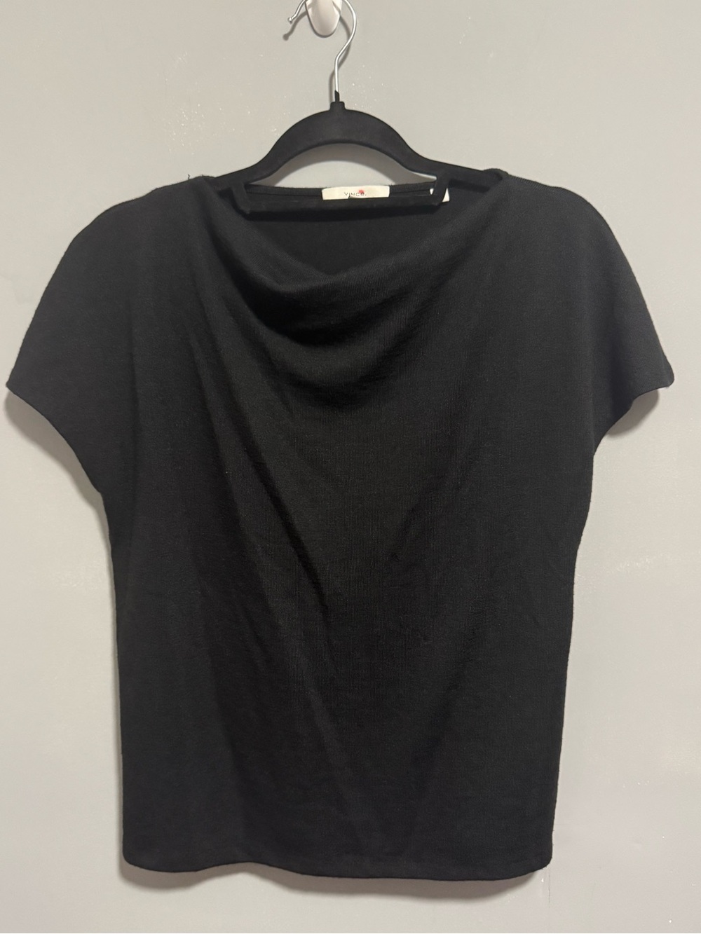 VINCE- Short Sleeve Black Knit Top with Cowl Neck. Size S